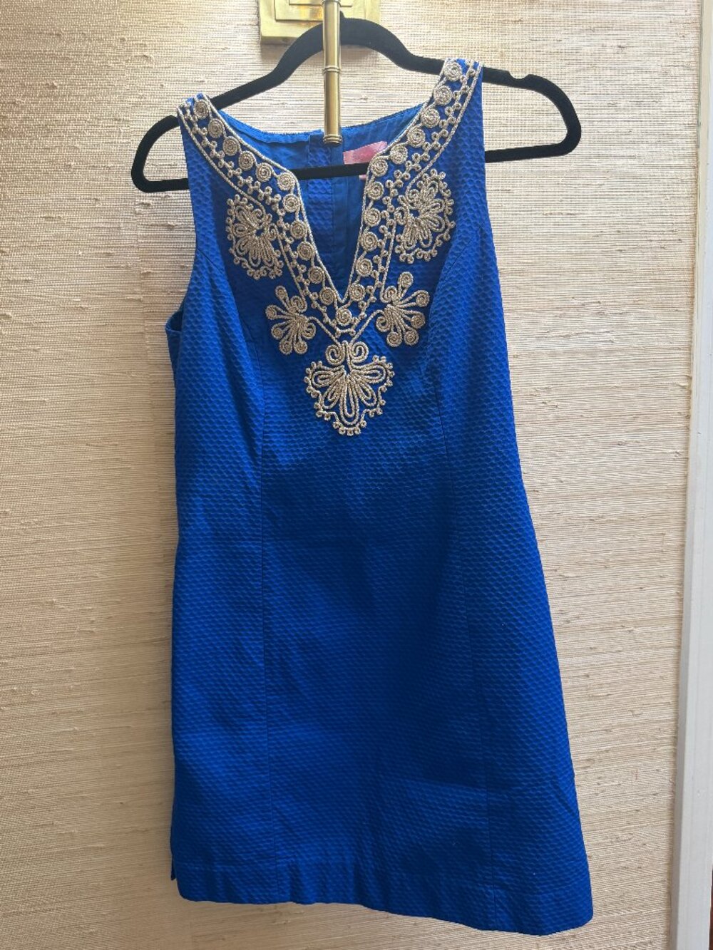 Lilly Pulitzer Blue Gold Embroidered Shift Dress Size 6